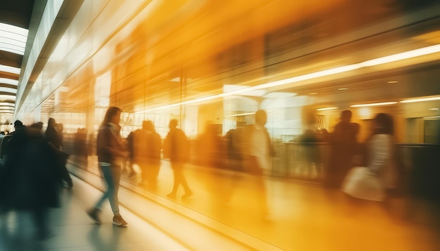 Photo blurred people at airport or subway in a hurry