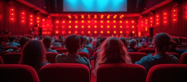 Blurred People silhouettes watching movie in the cinema hall