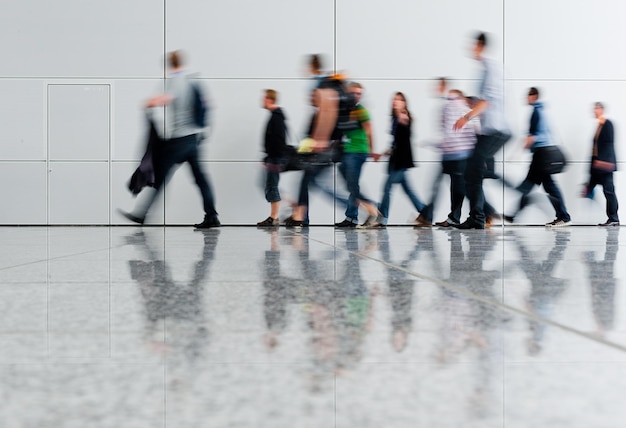 Blurred people at a trade fair