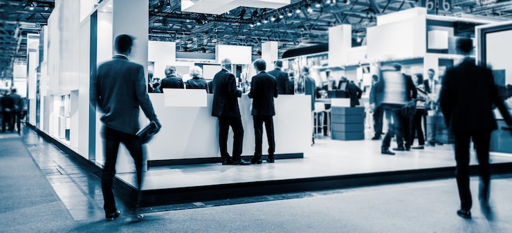 Blurred people at a trade fair