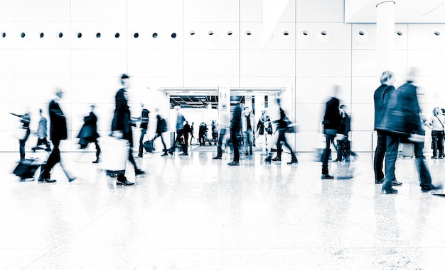 Photo blurred people at a trade fair