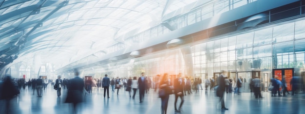 Blurred people walking in a modern hall