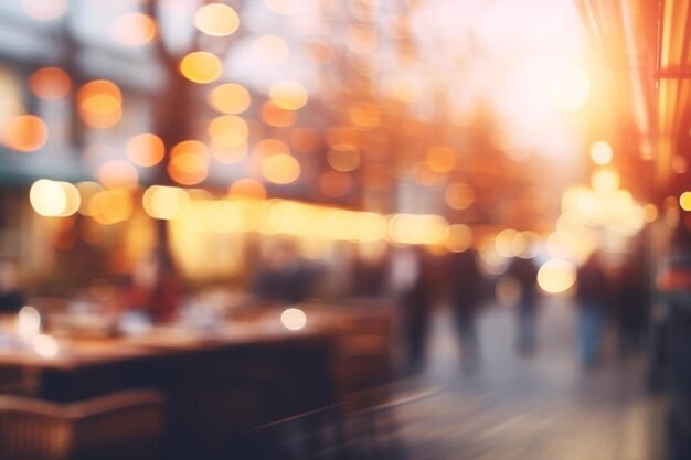 Photo blurred people walking in the street at sunset