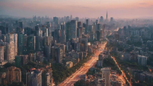 Blurred photo of city landscape in summer day