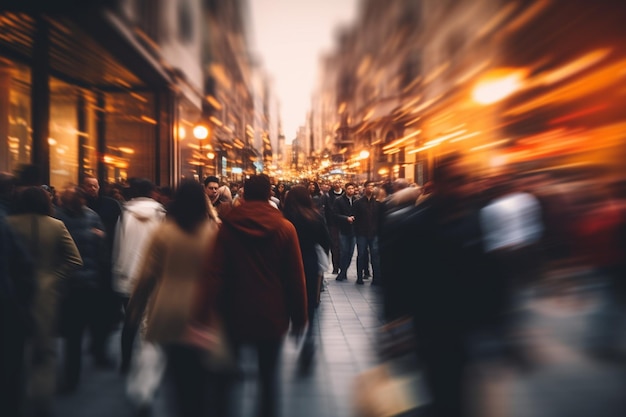 Photo blurred photo of a crowd of people on a city street