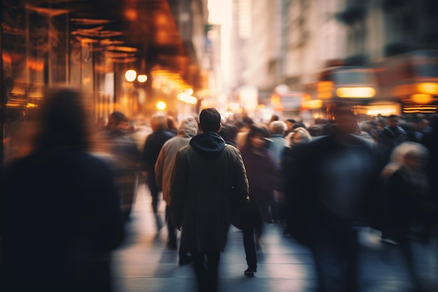 Blurred photo of a crowd of people on a city street