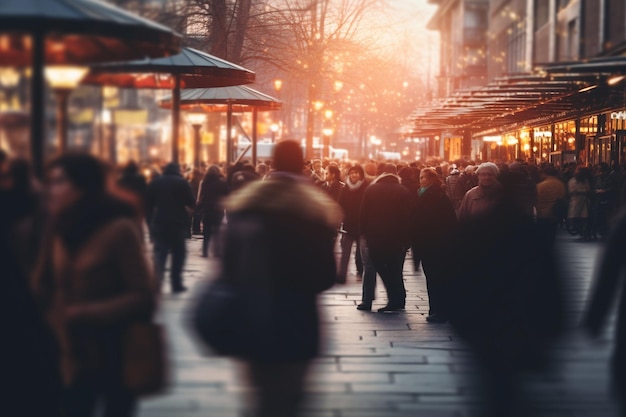 Blurred photo of a crowd of people on a city street