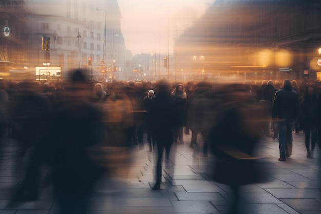 Blurred photo of a crowd of people on a city street