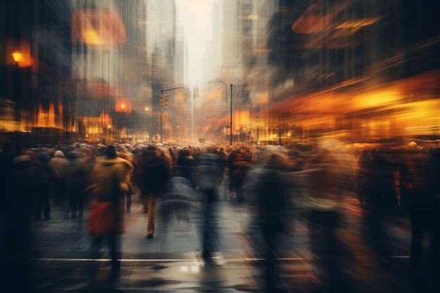 Blurred photo of a crowd of people on a city street