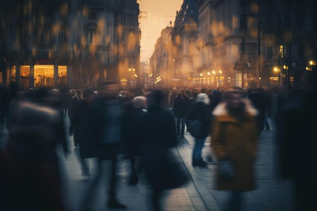 Blurred photo of a crowd of people on a city street