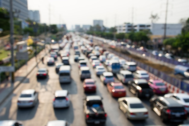 Blurred picture of traffic jam on rush hour in evening time