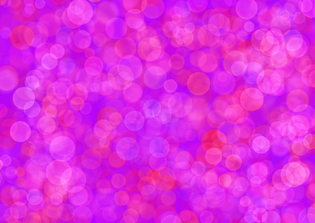 Blurred purple background with lilac circle sparkling lights Shiny violet glittery bokeh of christmas garland Holiday light spotted backdrop with round pattern