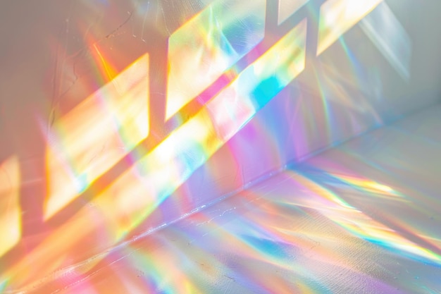Photo blurred rainbow light overlay effect with holographic flare shadows