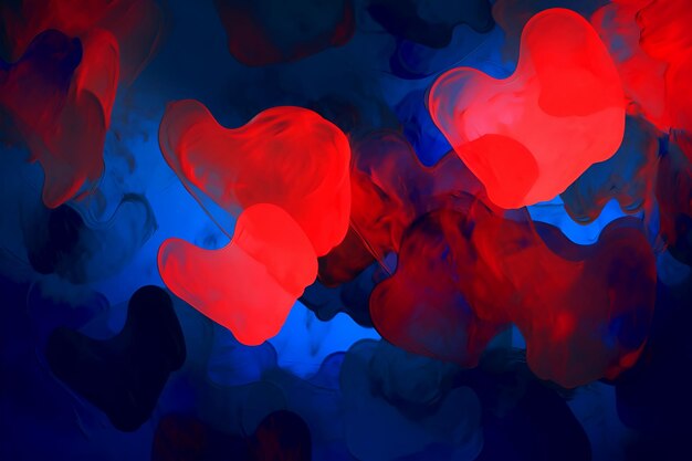 Photo blurred red and blue background with hearts