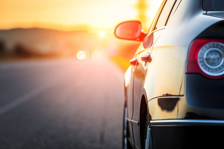 Photo blurred road and car, speed motion background