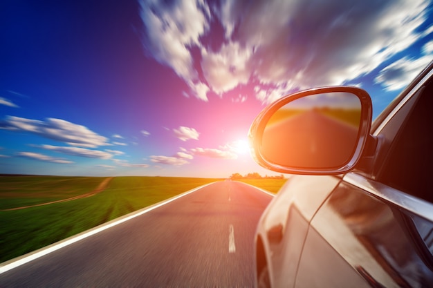 Blurred road and car, speed motion table