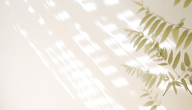 写真 白い壁の葉の植物からぼんやりした影