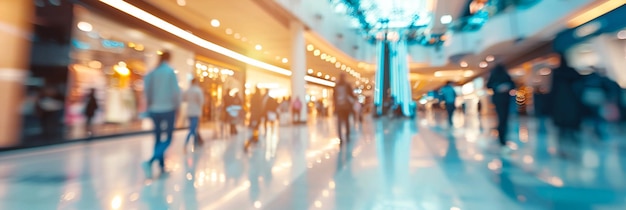 Blurred shoppers in busy mall