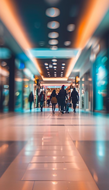 Blurred shoppers in busy mall