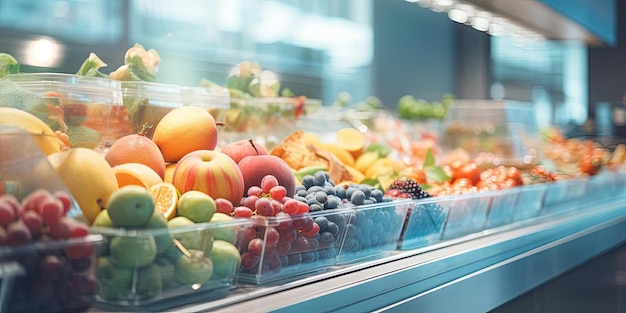 Foto colpo sfocato di frutta fresca in un negozio