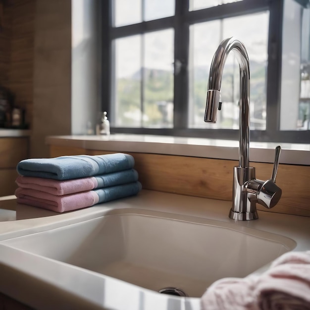 Blurred sink with towels