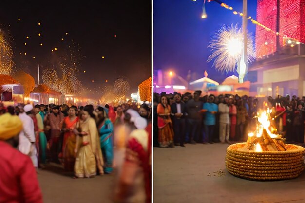 Blurred snaps of Lohri festival celebration at Gurugram India on 13 Jan 2025