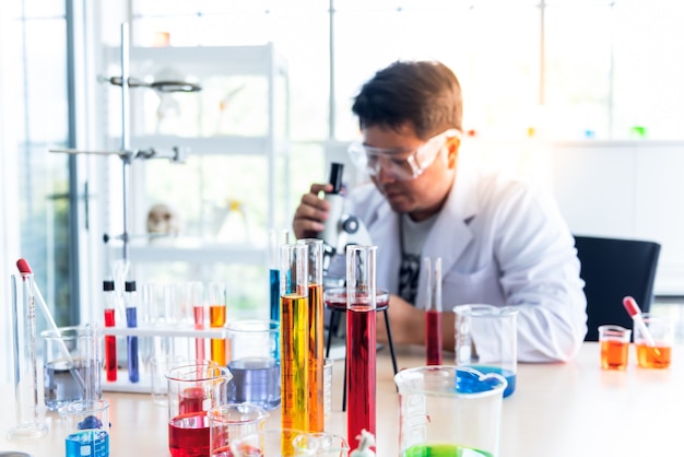 Blurred soft images of The scientist Doing chemical experiment