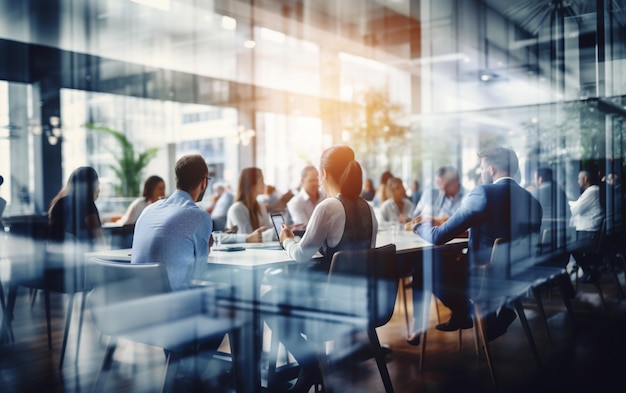 Blurred soft of people meeting at table business people talking in modern office