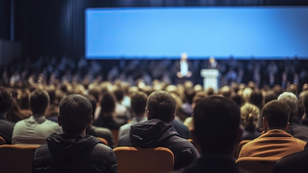 Photo blurred soft of seminar room for background filled with people attending a speech about business