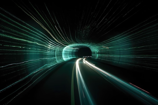 Blurred Speeding Cars in a Dark Tunnel