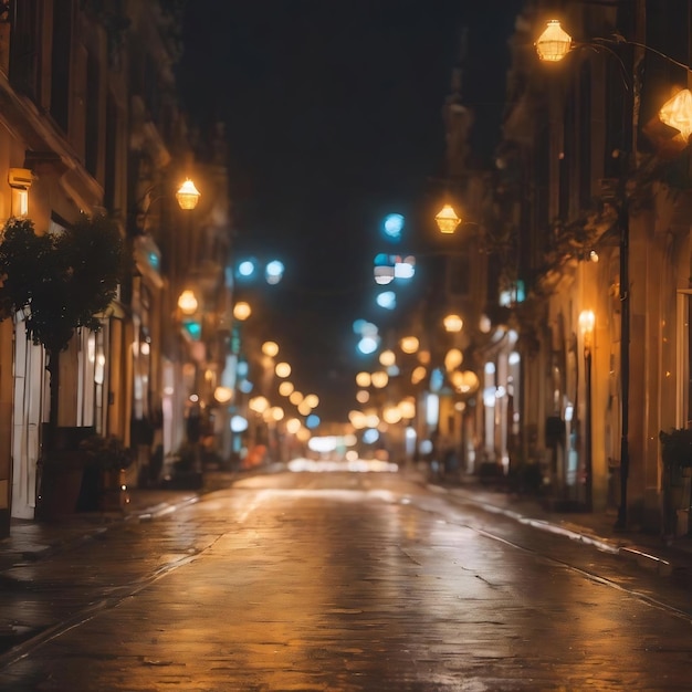 Blurred street bokeh lights at night time