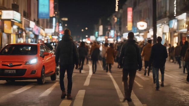 Blurred street night pedestrians