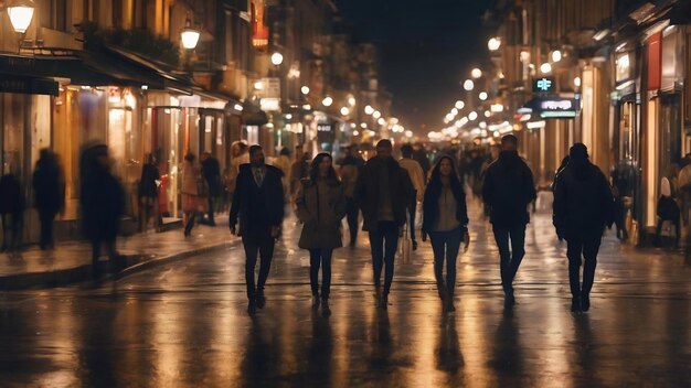 Blurred street night pedestrians