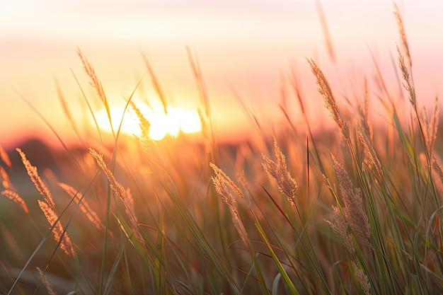 Photo blurred sunset landscape with nut grass and cocograss