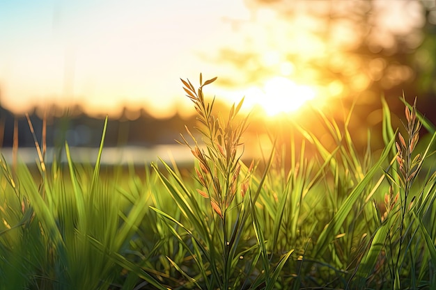Blurred sunset landscape with nut grass and cocograss