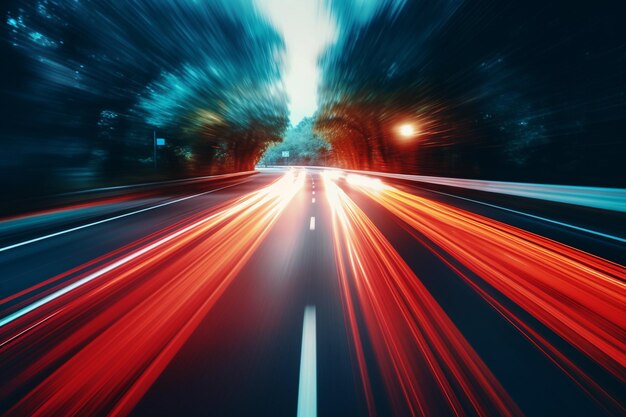 blurred traffic light trails on road