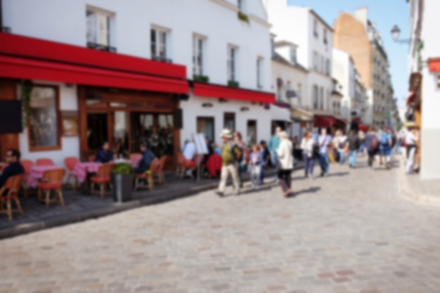 Blurred view of crowded city street