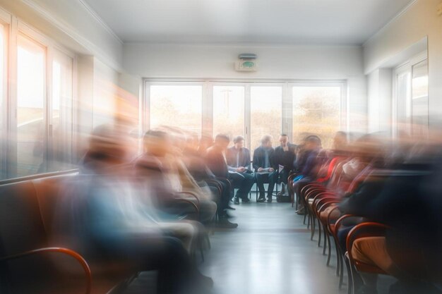 Blurred view of people in a waiting room