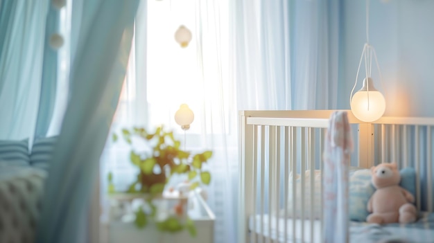 Blurred view of stylish baby room interior Generative AI