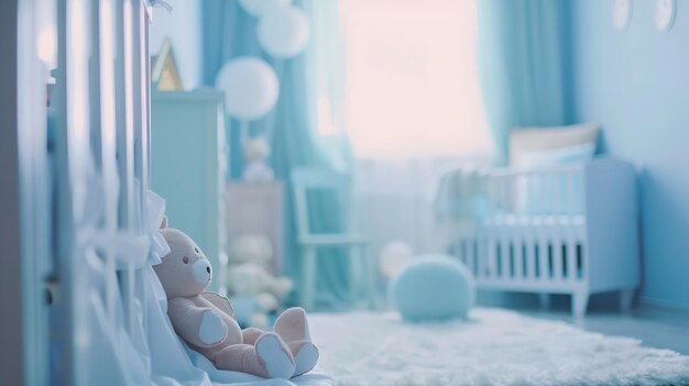 Blurred view of stylish baby room interior Generative AI