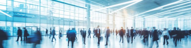 blurred vip business people walking at a trade fair conference or walking in a modern hall