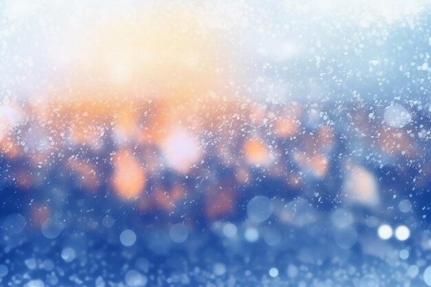 A blurred winter snowing sky abstract background with bokeh glow Illustration AI generative