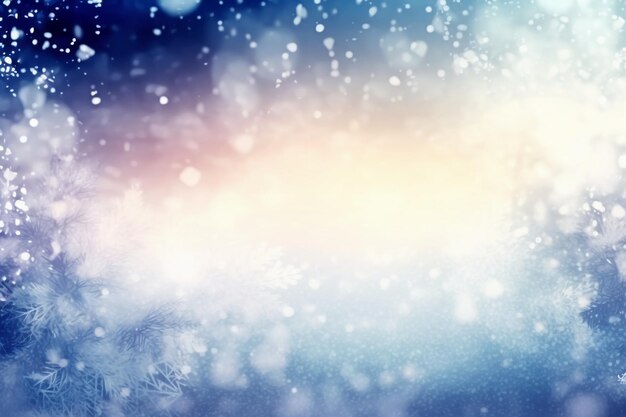 A blurred winter snowing sky abstract background with bokeh glow Illustration AI generative