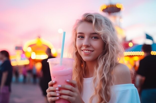  Premium AI Image | Blurry amusement park at sunset