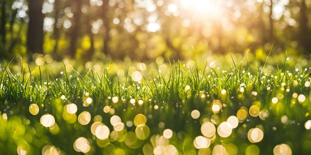 Blurry bokeh background in a minimalist bright sunny summer landscape