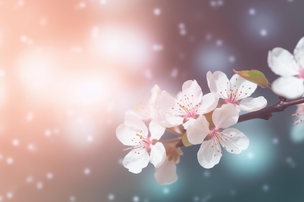 Размытые вишневые цветы с генеративным искусственным интеллектом боке