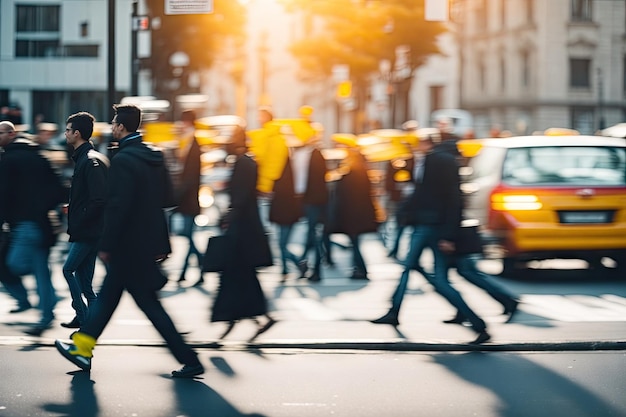 街を横断する人々は 混乱した街のシーンです