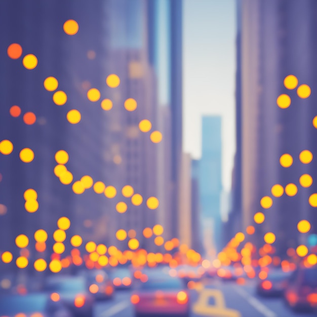 Foto sfocato paesaggio urbano effetto bokeh sera luce grattacieli ai generati