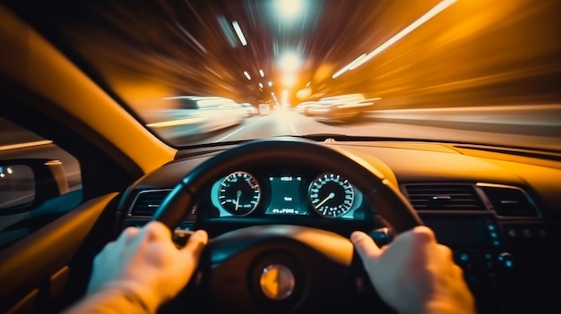 blurry first person view of a steering wheel