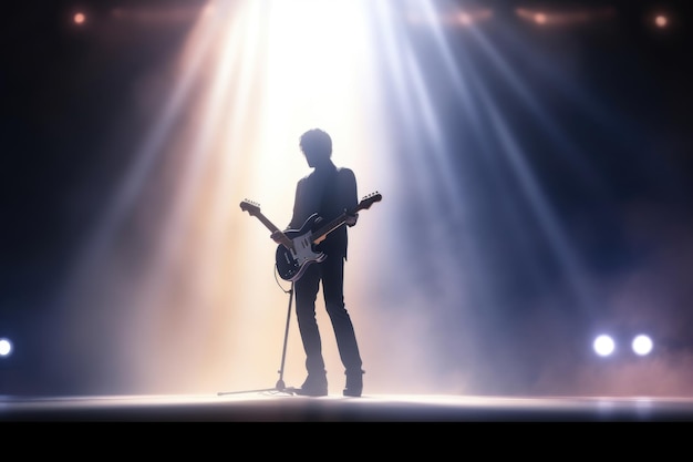 Photo blurry guitarist on stage background concept